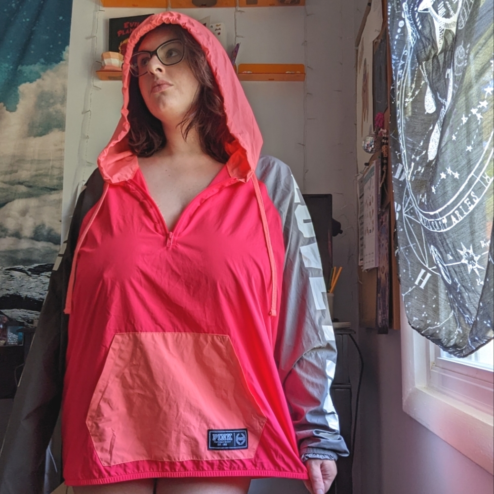 Y2K Hot Pink VS Pullover Windbreaker with Hood